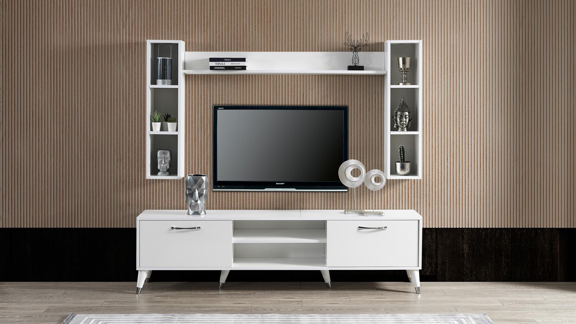 Plus Raflı Beyaz Tv Ünitesi 